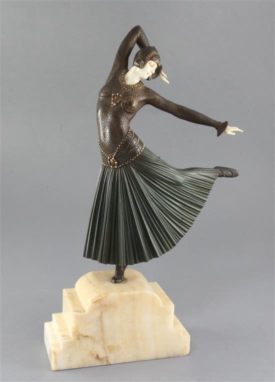 Dimitri Chiparus (1886-1947). An early 20th century French ivory, patinated and cold painted bronze figure La Danseuse Ayouta, height